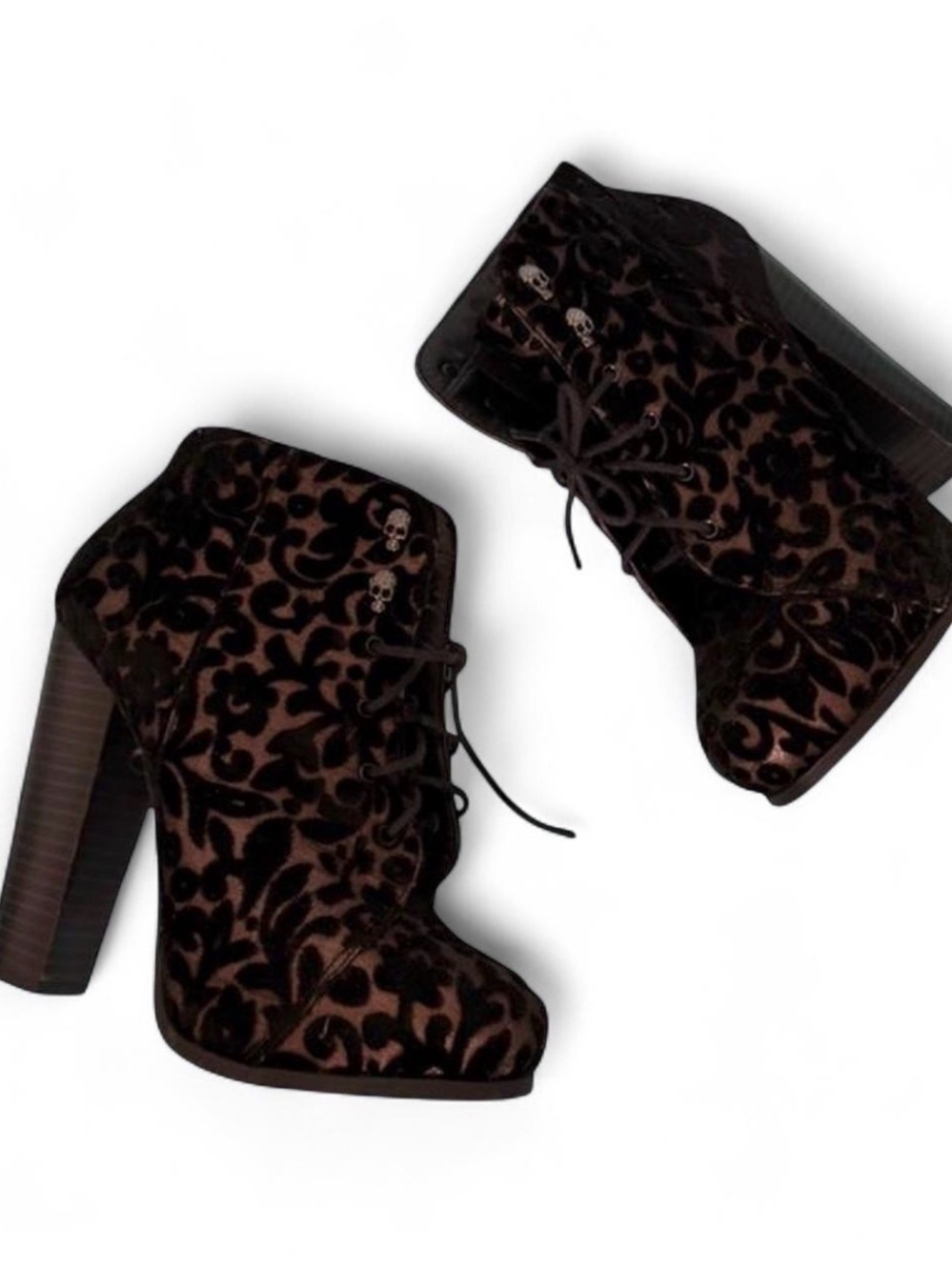 Call It Spring Black and Brown Velvet Lace-Up Platform Heeled Booties